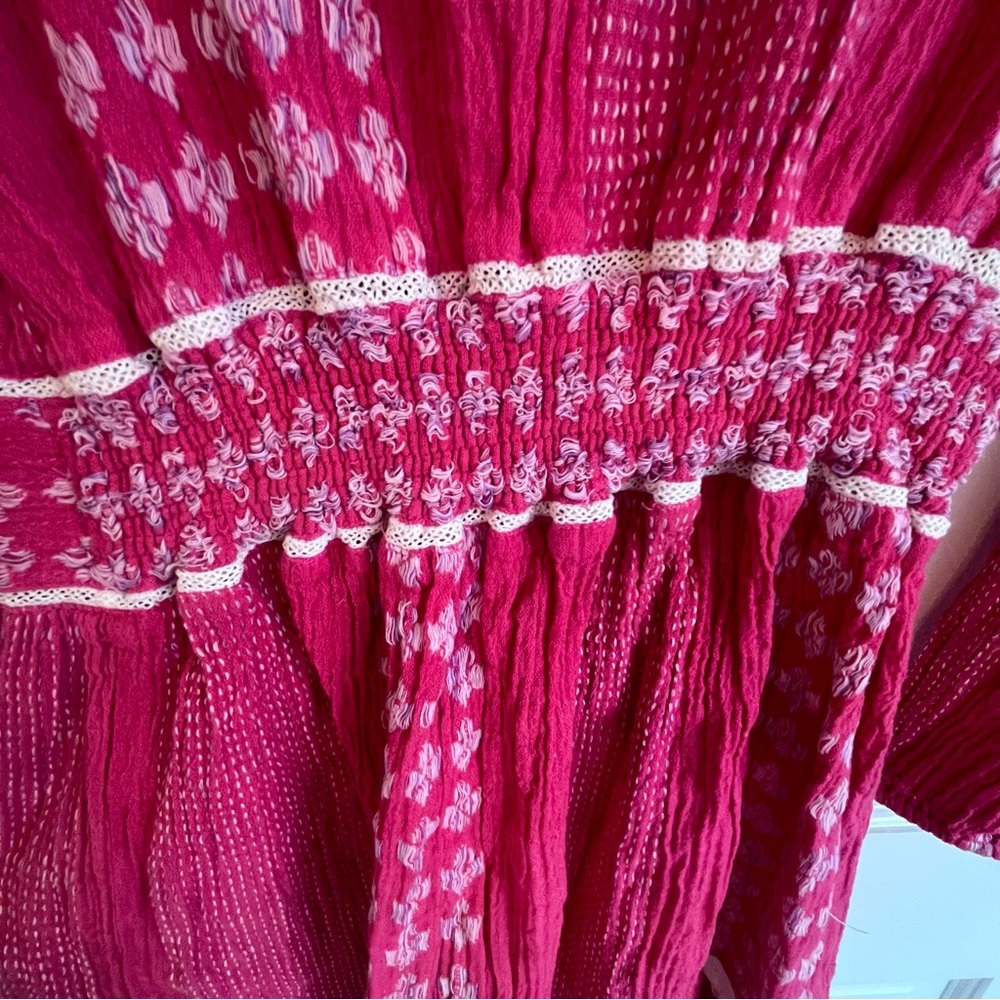 Bell Dress Alicia Bell Pink White Embroidered Tassel Dress Coverup SZ Med Boho - Picture 11 of 13